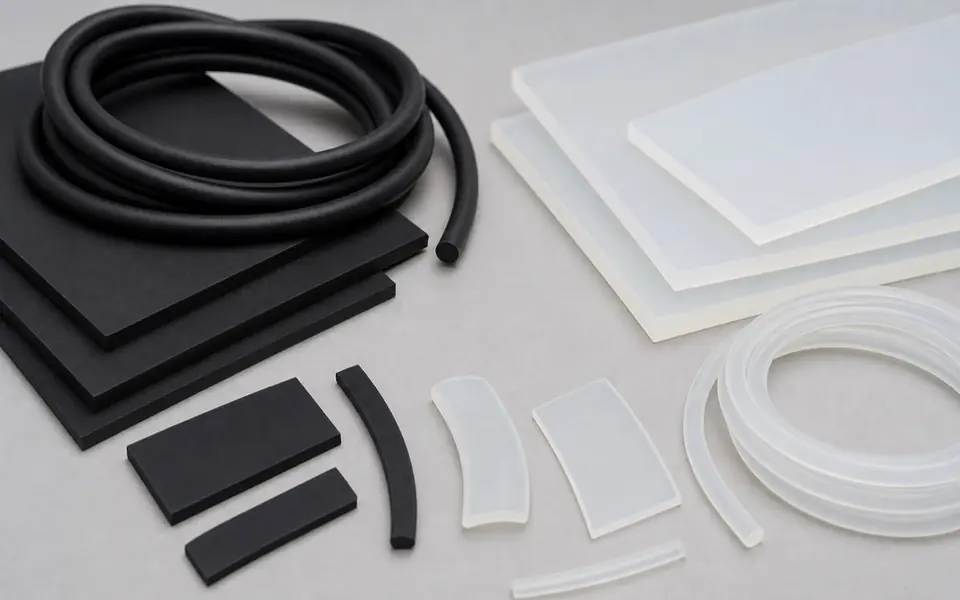 Silicone and EPDM sheet cord and flexible material samples