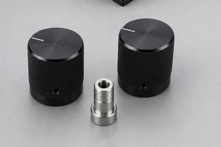 Machined aluminum control knobs for professional audio electronics