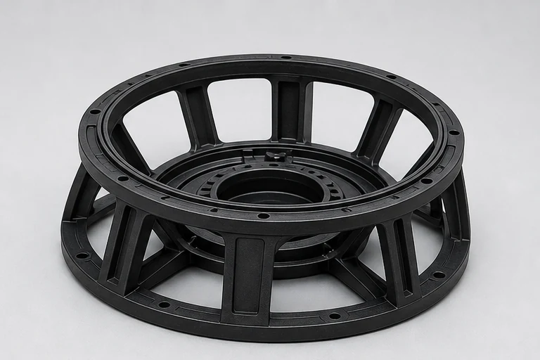 Glass-filled nylon molded structural frame for a professional loudspeaker driver