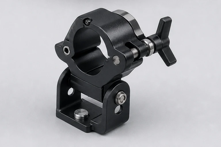 Truss clamp and pivot interface for mounting a professional loudspeaker