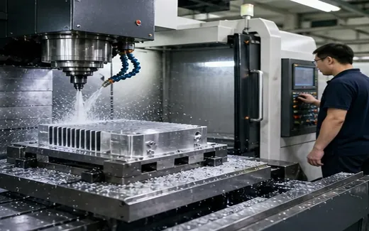 CNC machining center producing precision aluminum audio hardware