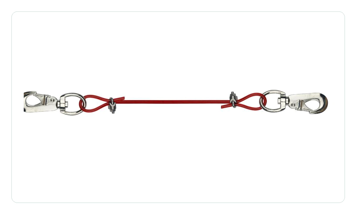 Locking hardware tether with metal fittings for speaker parts